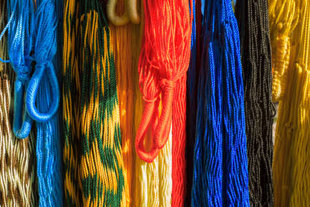 Colorful hand-made hammocks for sale at the artisanal market.