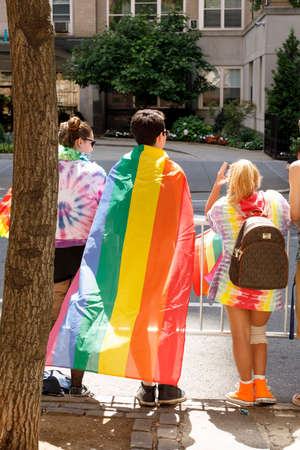 New York City, USA-June 25, 2017: LGBTQ participants of the NYC Pride March. Gay Pride events occur throughout the month of June, culminating with the March along the 5th Avenue.のeditorial素材