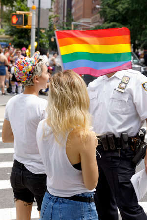 New York City, USA-June 25, 2017: LGBTQ participants of the NYC Pride March. Gay Pride events occur throughout the month of June, culminating with the March along the 5th Avenue.のeditorial素材