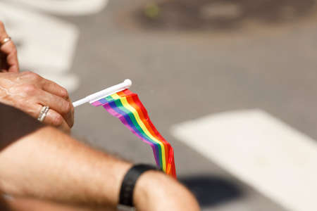 New York City, USA-June 25, 2017: LGBTQ participants of the NYC Pride March. Gay Pride events occur...