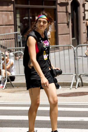 New York City, USA-June 25, 2017: LGBTQ participants of the NYC Pride March. Gay Pride events occur throughout the month of June, culminating with the March along the 5th Avenue.のeditorial素材