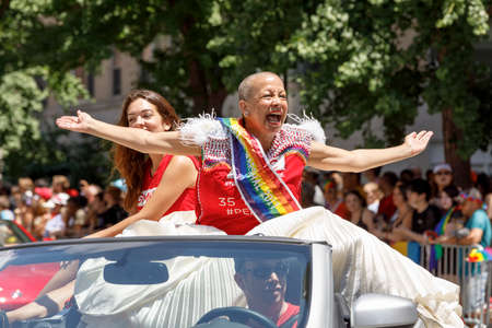 New York City, USA-June 25, 2017: LGBTQ participants of the NYC Pride March. Gay Pride events occur throughout the month of June, culminating with the March along the 5th Avenue.のeditorial素材