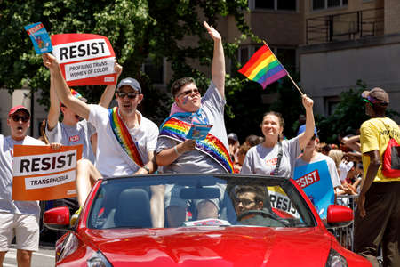 New York City, USA-June 25, 2017: LGBTQ participants of the NYC Pride March. Gay Pride events occur throughout the month of June, culminating with the March along the 5th Avenue.のeditorial素材