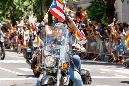 New York City, USA-June 25, 2017: LGBTQ participants of the NYC Pride March. Gay Pride events occur...