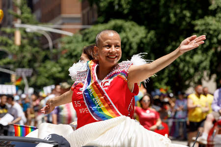 New York City, USA-June 25, 2017: LGBTQ participants of the NYC Pride March. Gay Pride events occur...