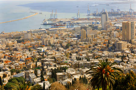 Haifa, Israel-March 13, 2017: Street view of the Mediterranean Port of Haifa in Israel from the top of Mount Carmel.のeditorial素材