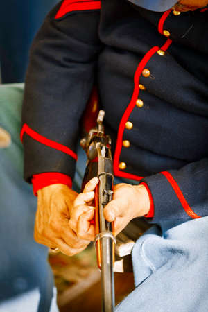Coventry,RI,USA-October 28, 2017: Unknown local residents participating in a Civil War Era encampment and skirmish re-enactments.のeditorial素材