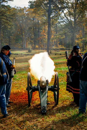 Coventry,RI,USA-October 28, 2017: Unknown local residents participating in a Civil War Era encampment and skirmish re-enactments.のeditorial素材