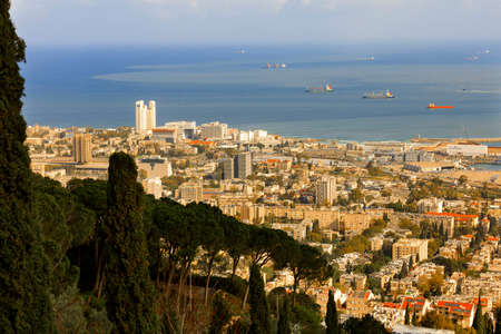 Haifa, Israel-March 13, 2017: Street view of the Mediterranean Port of Haifa in Israel from the top of Mount Carmel.のeditorial素材