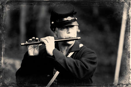 Coventry,RI,USA-October 28, 2017: Unknown local residents participating in a Civil War Era encampment and skirmish re-enactments.のeditorial素材