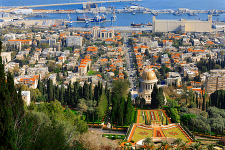 Haifa, Israel-March 13, 2017: Street view of the Mediterranean Port of Haifa in Israel from the top of Mount Carmel.のeditorial素材