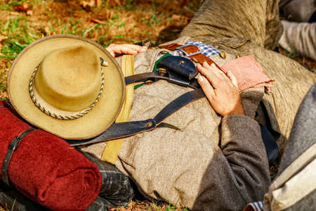 Coventry,RI,USA-October 28, 2017: Unknown local residents participating in a Civil War Era encampment and skirmish re-enactments.のeditorial素材