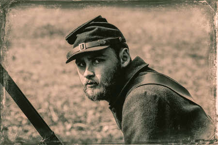 Coventry,RI,USA-October 28, 2017: Unknown local residents participating in a Civil War Era encampment and skirmish re-enactments.のeditorial素材