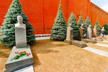 Moscow, Russia- April 19 2015: Views of burials and Mausoleum at The Kremlin Wall Necropolis. It was designated a protected Landmark in 1974.のeditorial素材