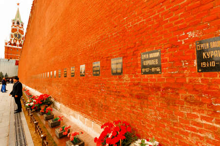 Moscow, Russia- April 19 2015: Views of burials and Mausoleum at The Kremlin Wall Necropolis. It was designated a protected Landmark in 1974.のeditorial素材