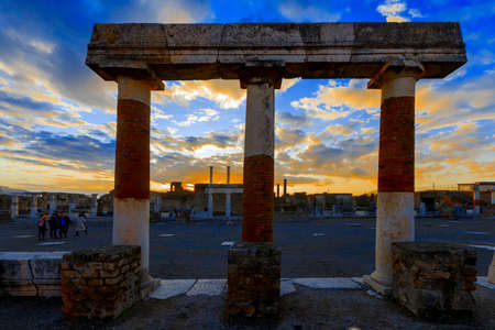 Sunset over ancient ruins of Pompeiiの写真素材