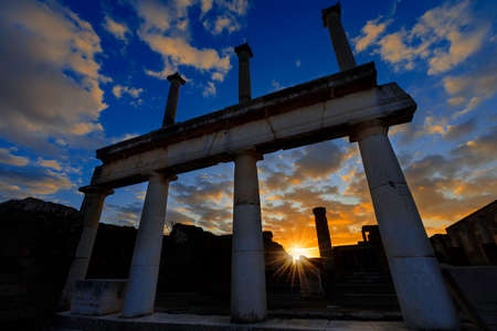Sunset over ancient ruins of Pompeiiの写真素材
