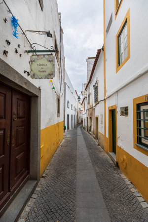 Street view of an ancient City of Evora in Portugalのeditorial素材