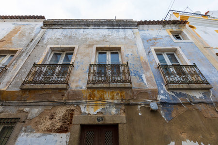 Street view of an ancient City of Evora in Portugalのeditorial素材