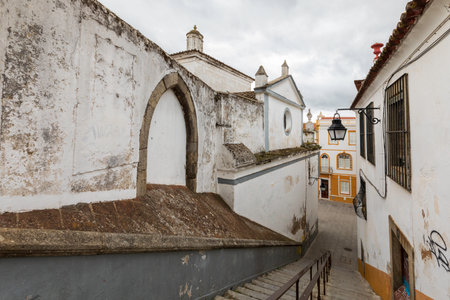 Street view of an ancient City of Evora in Portugalのeditorial素材
