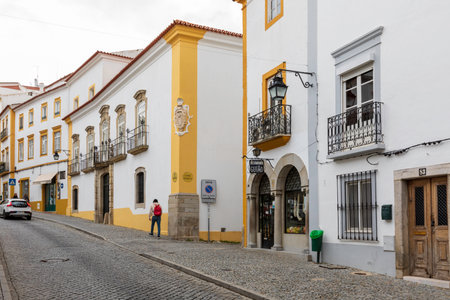 Street view of an ancient City of Evora in Portugalのeditorial素材