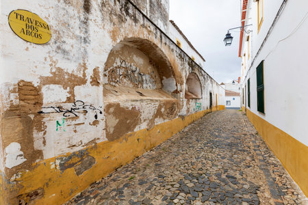 Street view of an ancient City of Evora in Portugalのeditorial素材