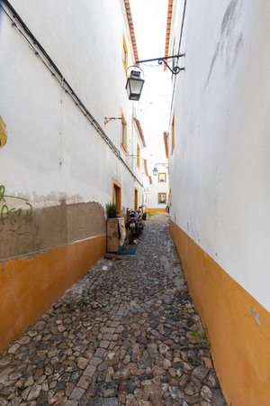 Street view of an ancient City of Evora in Portugalのeditorial素材