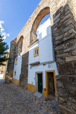 Street view of an ancient City of Evora in Portugalのeditorial素材