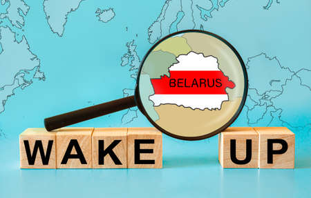 Concept dedicated to the 2020 presidential elections in Belarus. White red flag symbol of Peaceful protest in Belarus.の写真素材