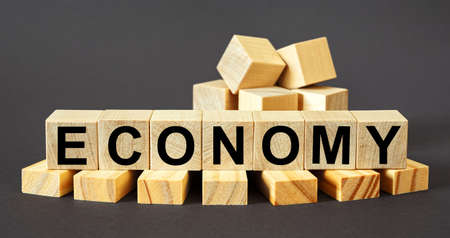 Wooden cubes with the text economy. Business conceptの写真素材