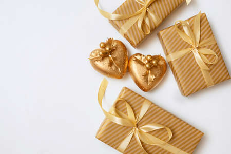 Valentine's day composition and gifts on white backgroundの写真素材