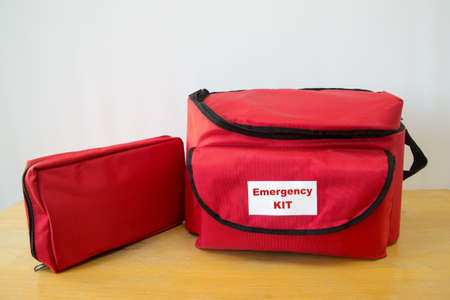 Emegency kit for survival in case of disaster with first aid kit.の写真素材