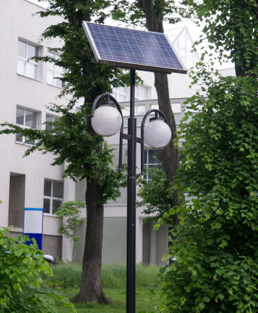 Street lights using solar panel energy generator.の写真素材