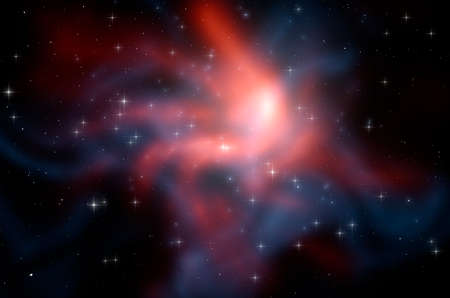 Abstract space background with red and blue nebula. Violet nebula background in space