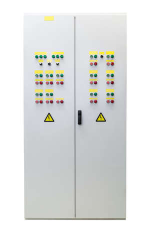 Electrical panel or Cabinet. Outdoor performance. Two-door power panel pump control. Located on the door control devices and alarm and light indication.の写真素材