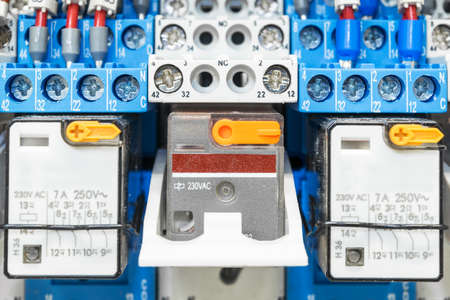 Some electrical relay is mounted on the mounting panel. Relays inserted in the base or socket. To...