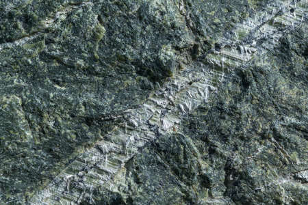 Surface grey granite stone with light lines and streaks. On granite, there are bumps and pits. The structure of granite stone in cross section.の写真素材