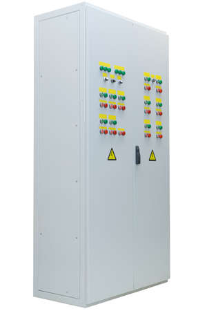 Electric outdoor double door wardrobe with lights, buttons and switches. Side view on the left. Professional automation. The reliability and safety.の写真素材