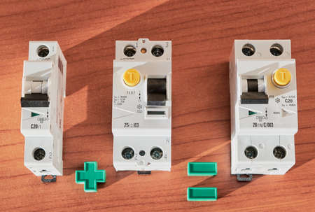 Circuit breaker, RCD, differential current circuit breaker. Differential circuit breaker can be used instead of the circuit breaker and the safety disconnect device. Space saving. Compactness.の写真素材