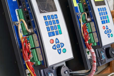 Controllers for remote control with buttons for direct control and settings are arranged in a row....