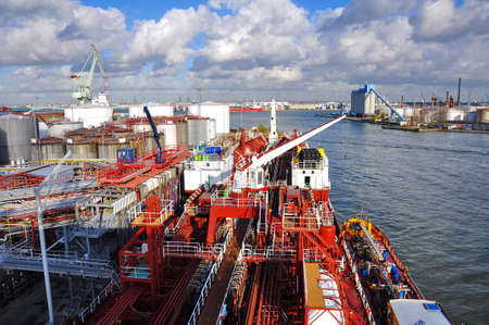 loading of chemical tanker in the port for loadingの写真素材