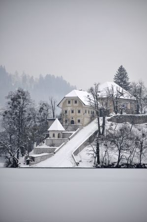 Winter magic at the Bled islandの写真素材