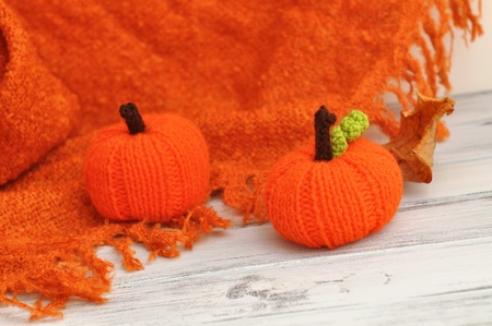 Knit orange pumpkin decorationの写真素材