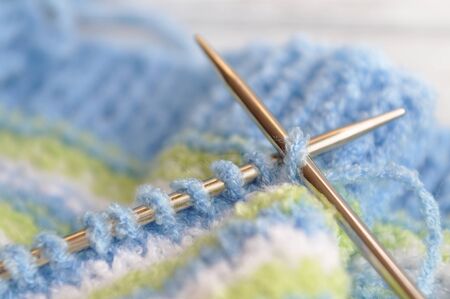 Knitting with colorful yarn
