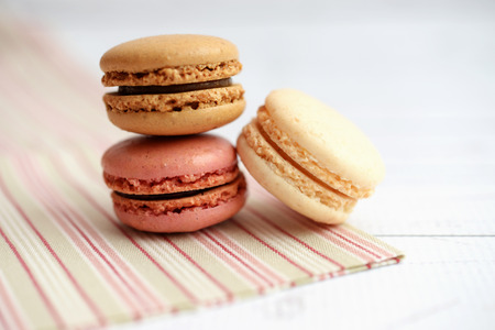 Colorful macaroons on napkinの写真素材