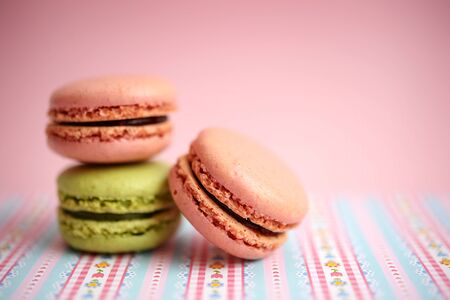 Colorful macaroons on pinkの写真素材