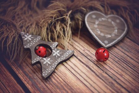 Christmas decoration on dark wooden backgroundの写真素材