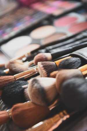 Makeup tools on a table closeupの写真素材