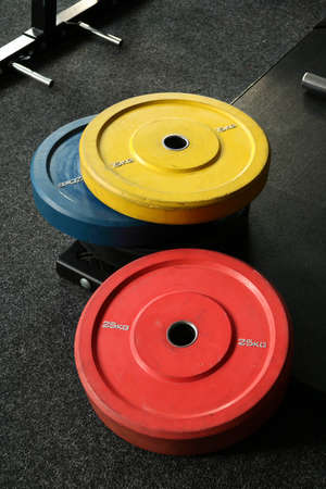 Weights in the gym for training when they are not in use.の写真素材