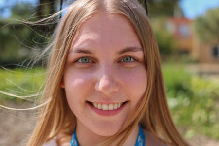 beautiful blonde girl portrait upclose